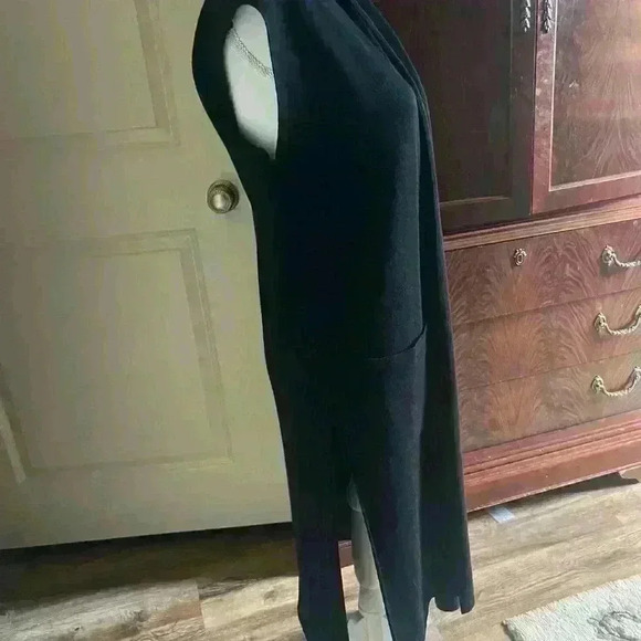 Joan Vass Black Long Duster Open Cardigan Vest Medium Boho NWOT. - Picture 4 of 7